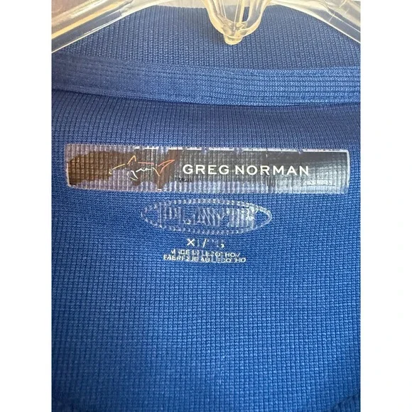 Greg Norman Mens Golf Polo Shirt XLT Navy Blue Shark Logo Short Sleeve - Picture 4 of 5